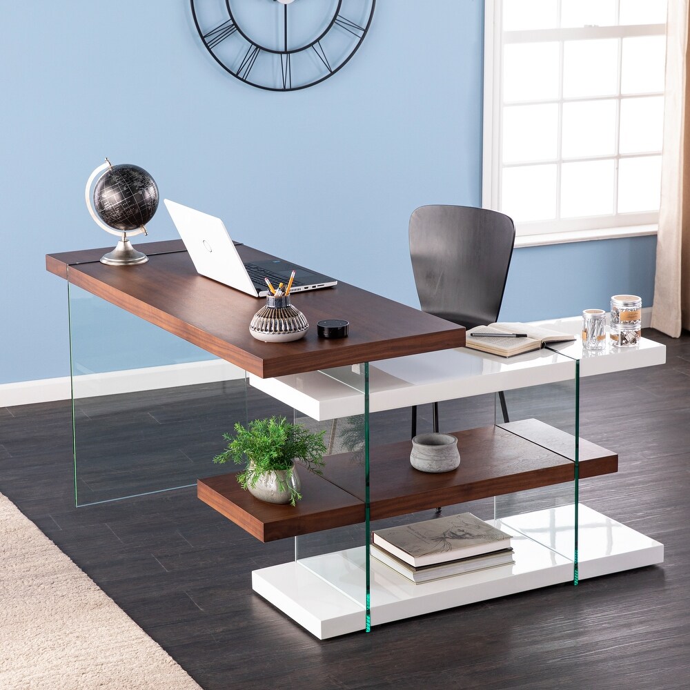 SEI Furniture Inglis Contemporary Brown Wooden L Shaped Desk