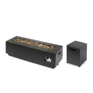 Noble House Wellington 15.25 in. x 19.75 in. Rectangular Concrete Propane Fire Pit in Brushed Brown with Tank Holder 70376