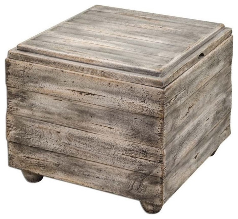 Home Square Wooden Cube Table in Waxed Driftwood Finish   Set of 2   Farmhouse   Side Tables And End Tables   by Homesquare  Houzz