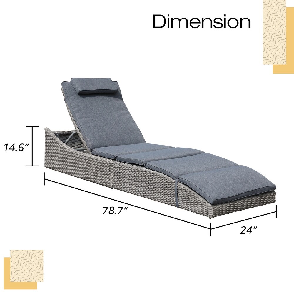 Adjustable Outdoor Wicker Reclining Chaise Lounge with Cushion