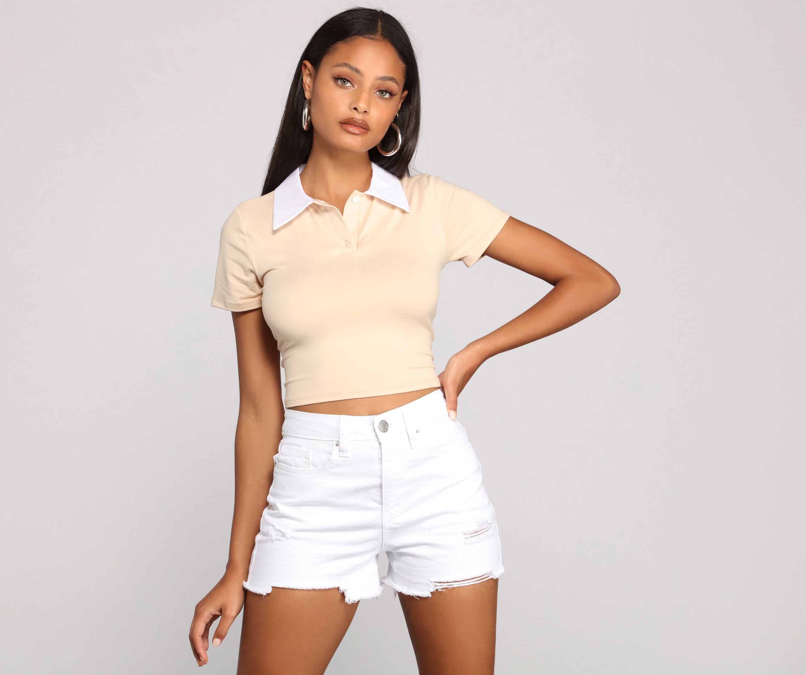 Preppy Vibes Collared Crop Top