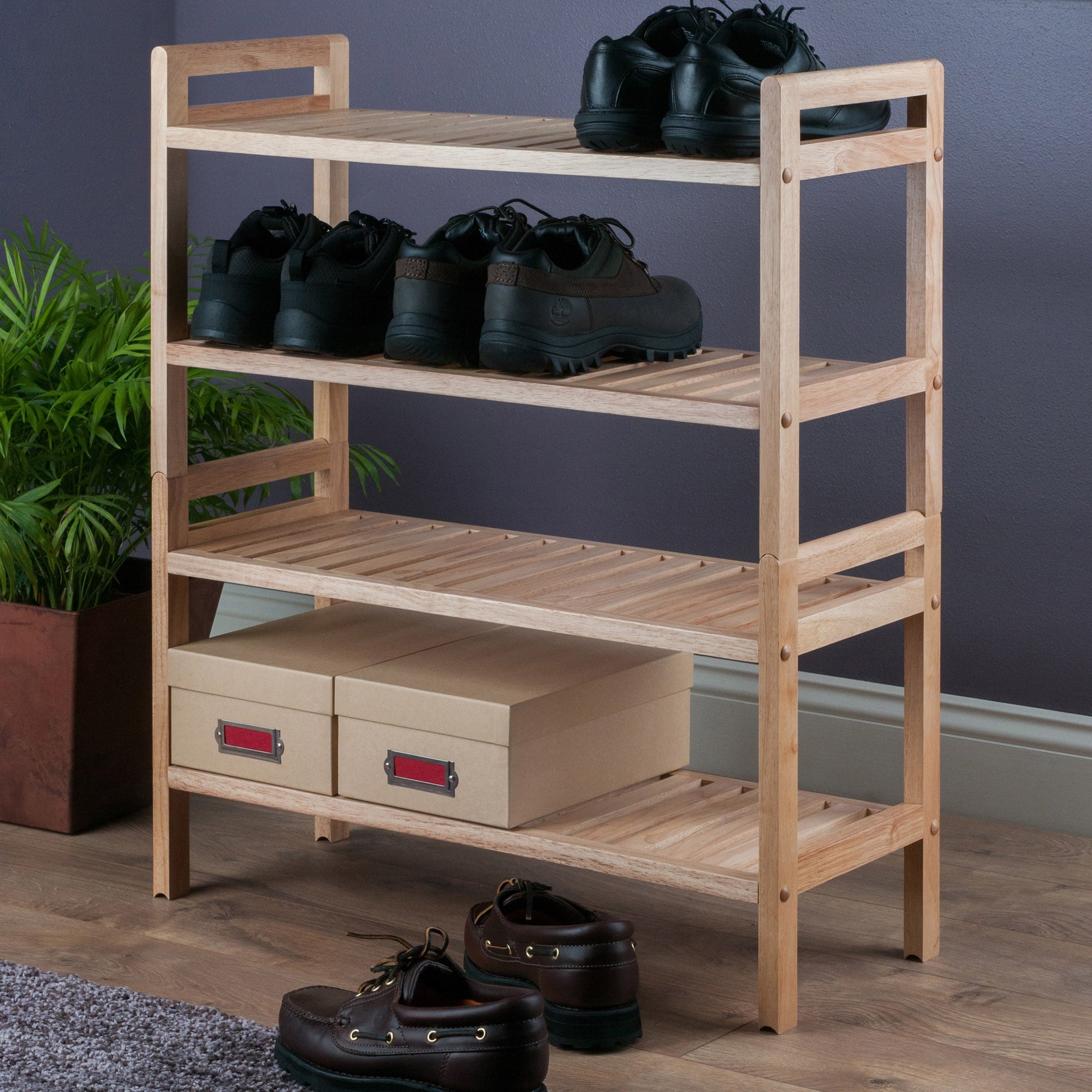 Winsome Wood Mercury 2-Piece Stackable Shoe Rack， Natural Finish