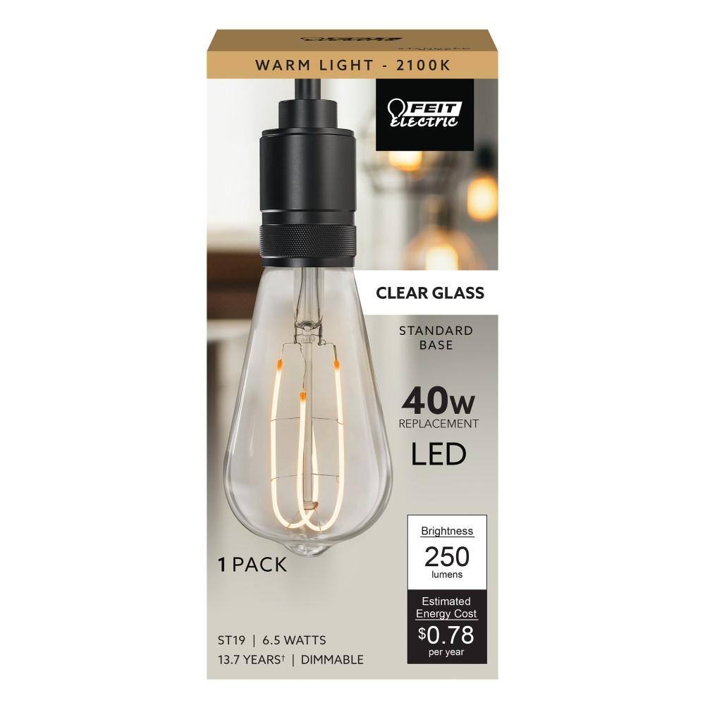 Feit Electric 40-Watt Equivalent ST19 DImmable M Shape Filament Clear Glass Vintage Edison LED Light Bulb Warm White (12-Pack) ST1940MCLLEDHDRP12