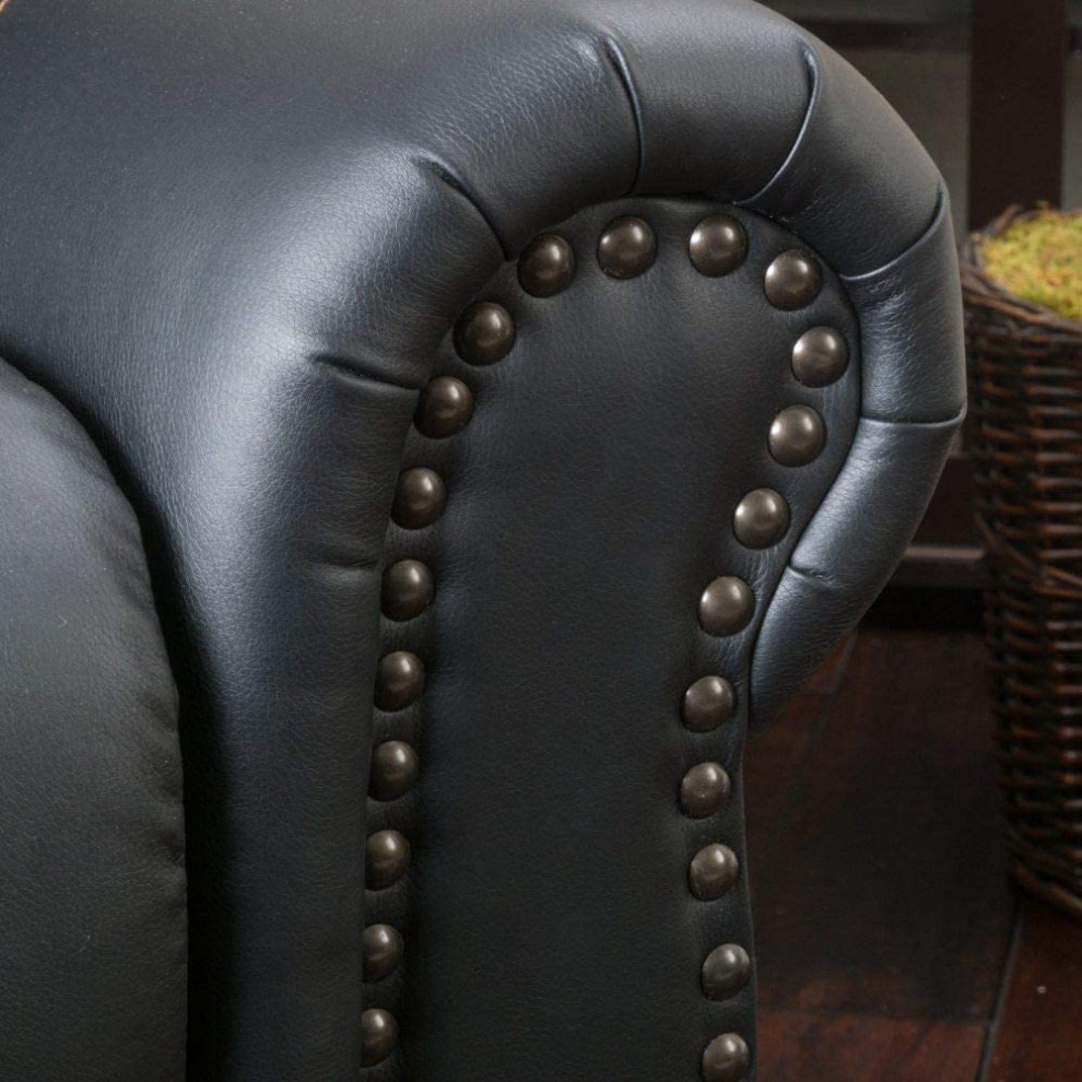 Transitional Gliding Recliner Chair  Faux Leather Seat With Rolled Arms  Black   Transitional   Recliner Chairs   by Declusia  Houzz