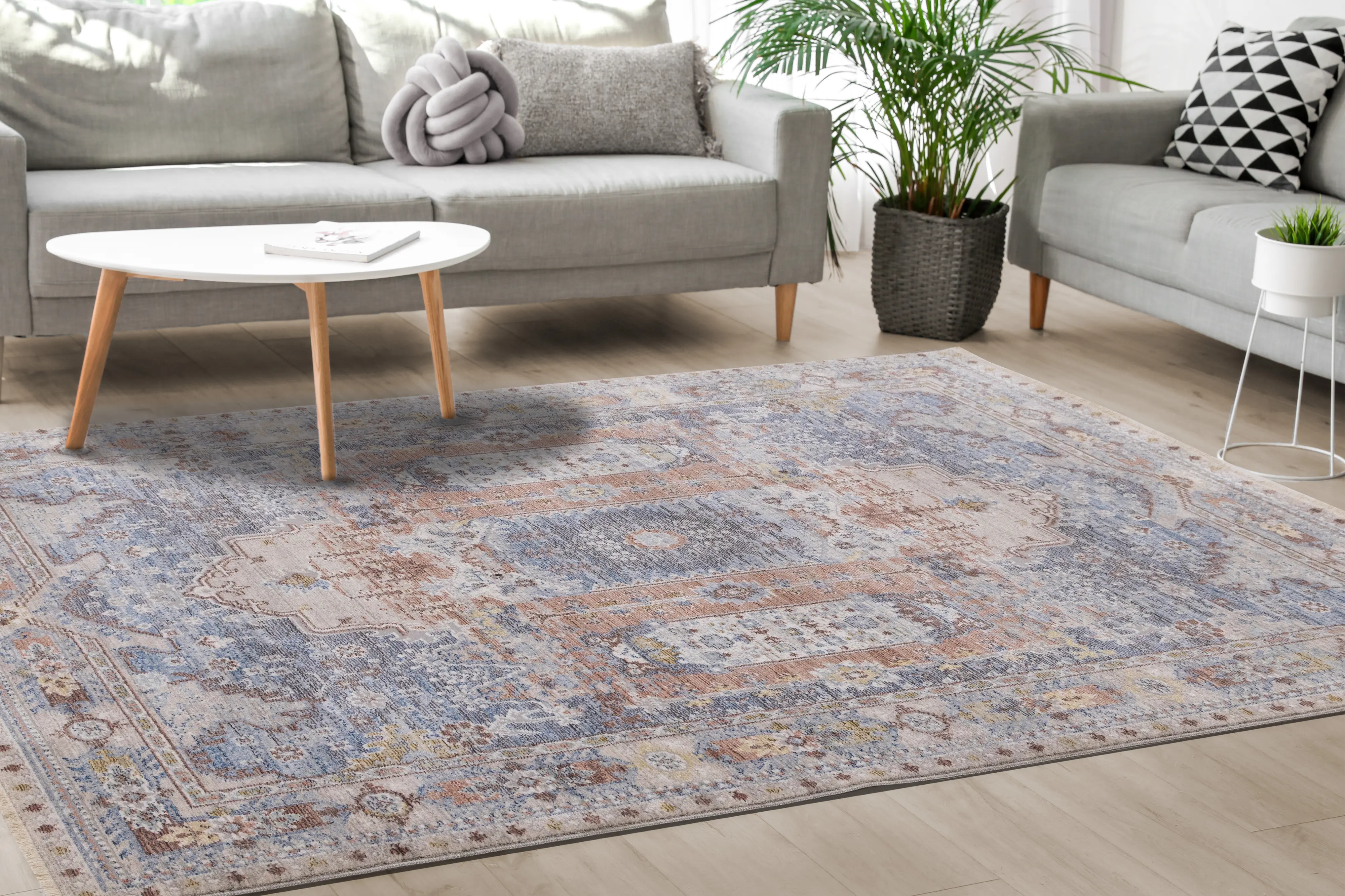 Monaco 5 x 8 Border Gray Blue Area Rug