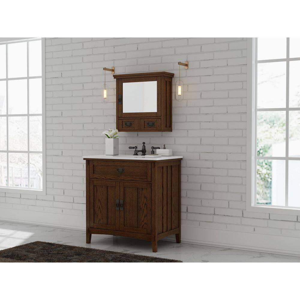 Home Decorators Collection Artisan 33 in. W Vanity in Dark Oak with Marble Vanity Top in Natural White with White Sink MD-V1757