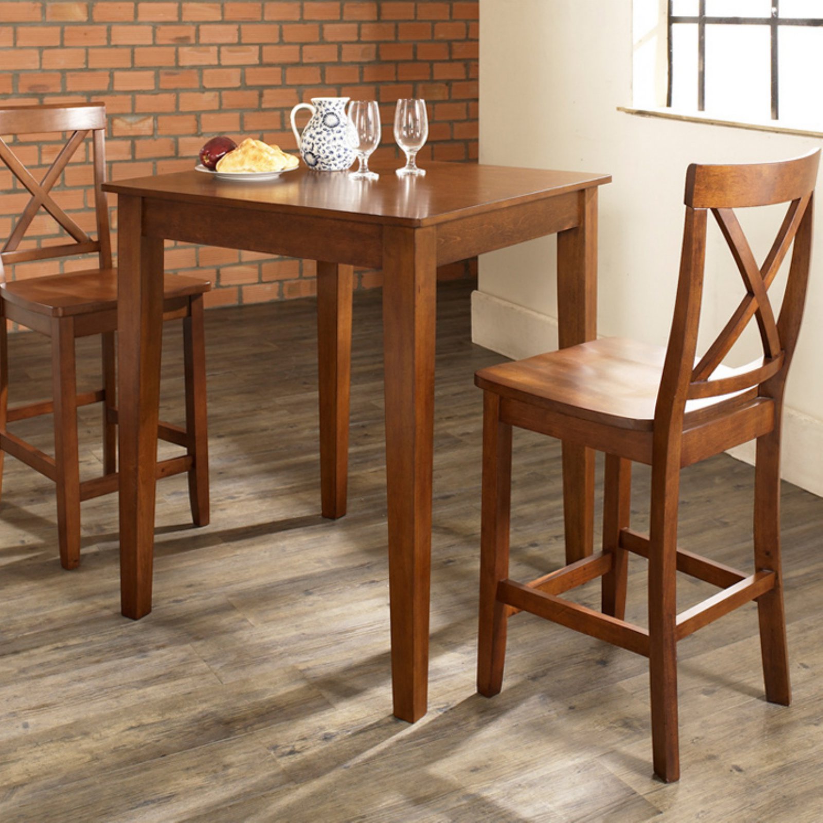 Crosley 3-Piece Pub Dining Set with Tapered Leg and X-Back Stools