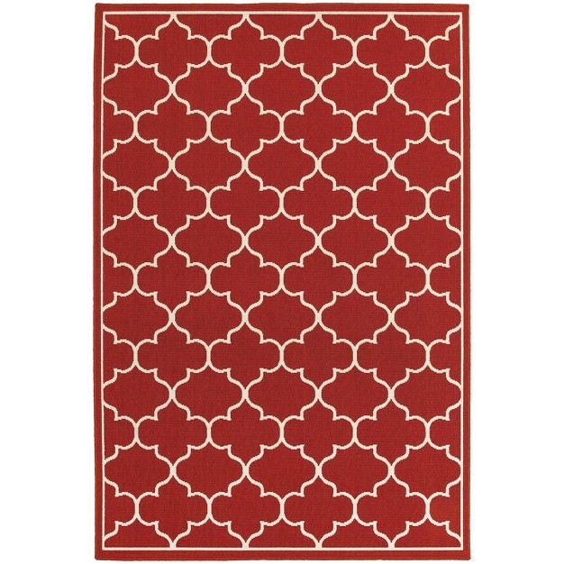 Marlowe Lattice Patio Rug Red ivory