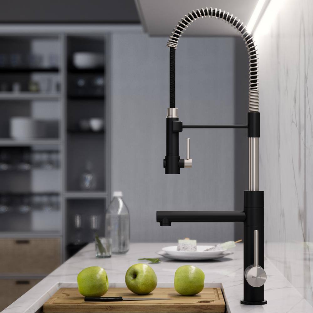 KRAUS Artec Pro Single Handle Pull Down Sprayer Kitchen Faucet with Pot Filler in Spot Free Stainless SteelMatte Black KPF-1603SFSMB