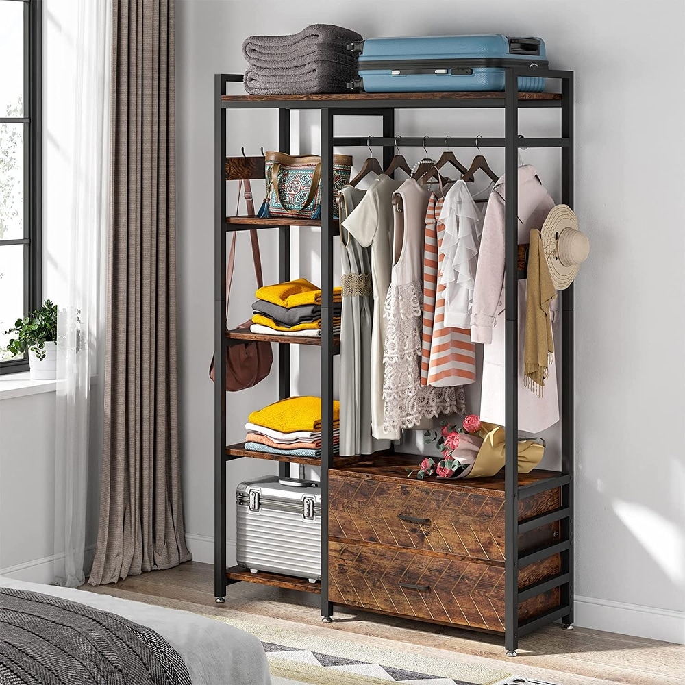 Freestanding Closet Organizer  Clothes Rack with Drawers and Shelves  Heavy Duty Garment Rack