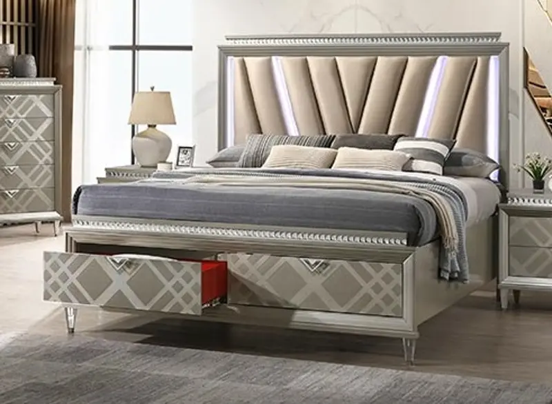 Radiant Platinum Queen Storage Bed