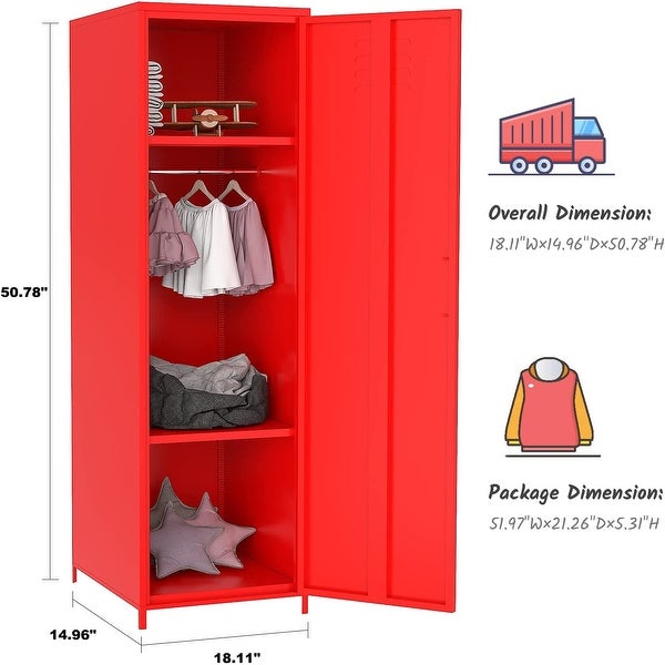 Metal Armoires Locker Cabinet for Kid with Hanging Rod and Shelves - - 36905280