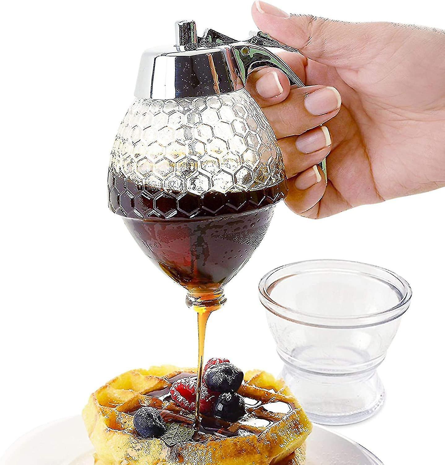 Glass Syrup Dispenser For Pancakes， Juice Syrup Cup Honey Jar， No Drip Honey Dispenser Kitchen Acces