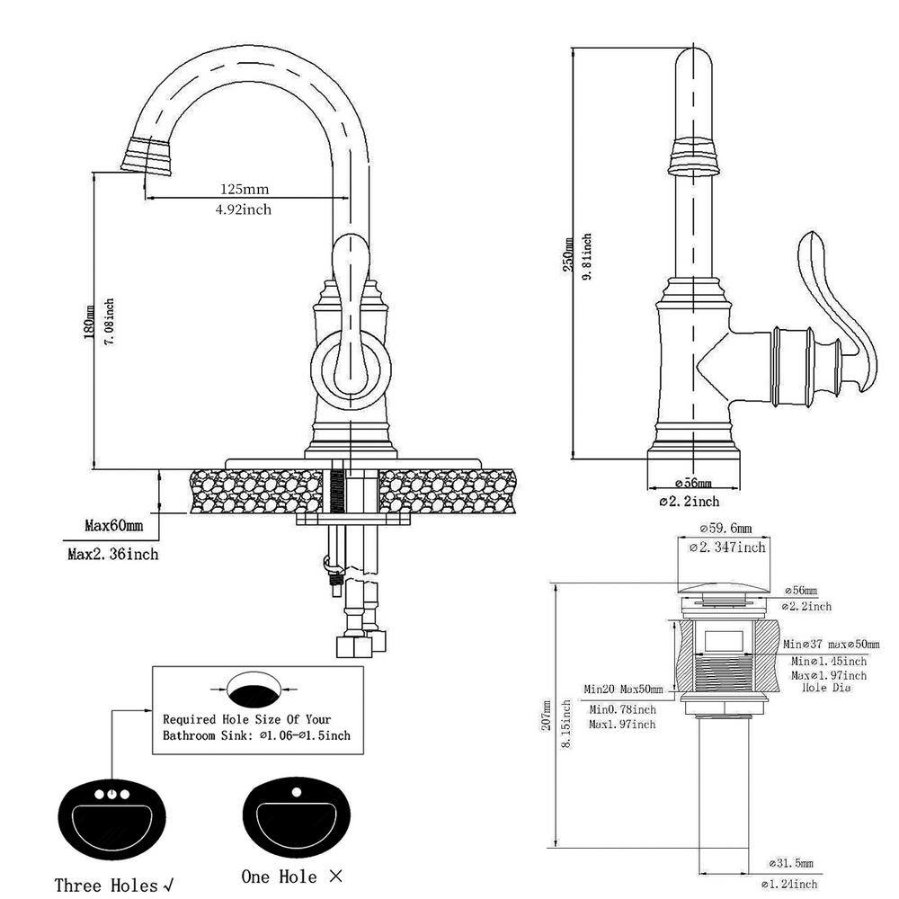 BWE Single Hole Single-Handle Bathroom Faucet Swivel Spout with Pop Up Drain with Overflow in Oil Rubbed Bronze A-96010-ORB