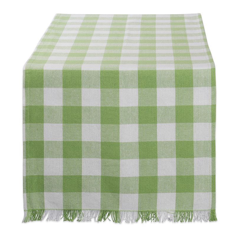 72 Green and White Checkered Fringe Rectangular Table Runner