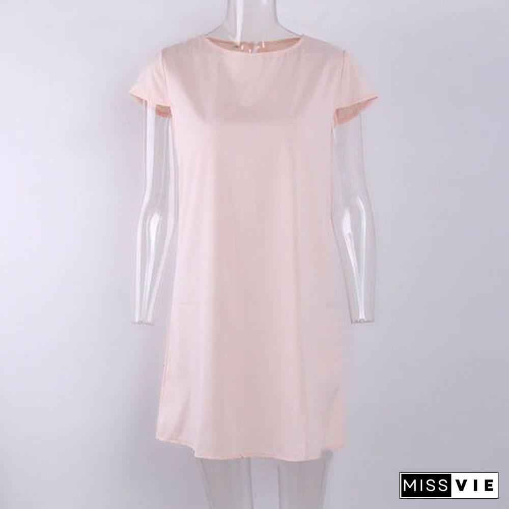 Women's Spring Short Sleeve Loose Mini A-line Candy Color Sweet Dress