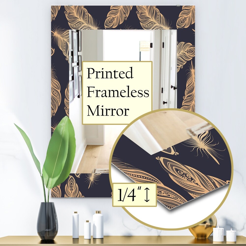 Designart 'Feathers 17' Bohemian and Eclectic Mirror   Frameless Modern Printed Wall Mirror