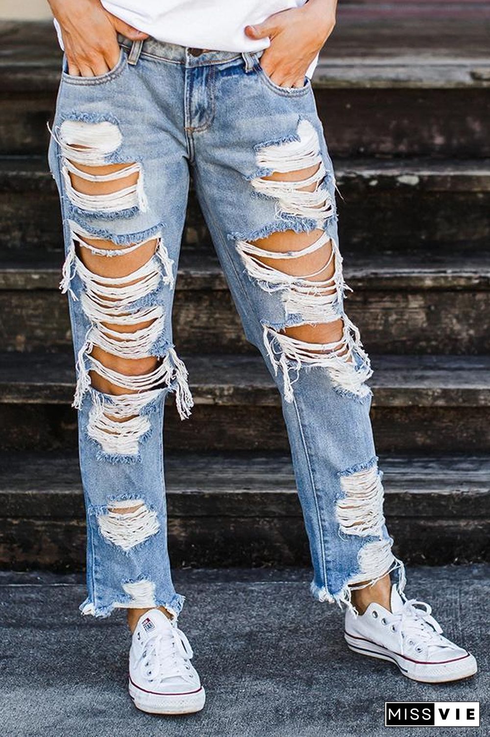 Heavily Destroyed Boyfriend Jeans