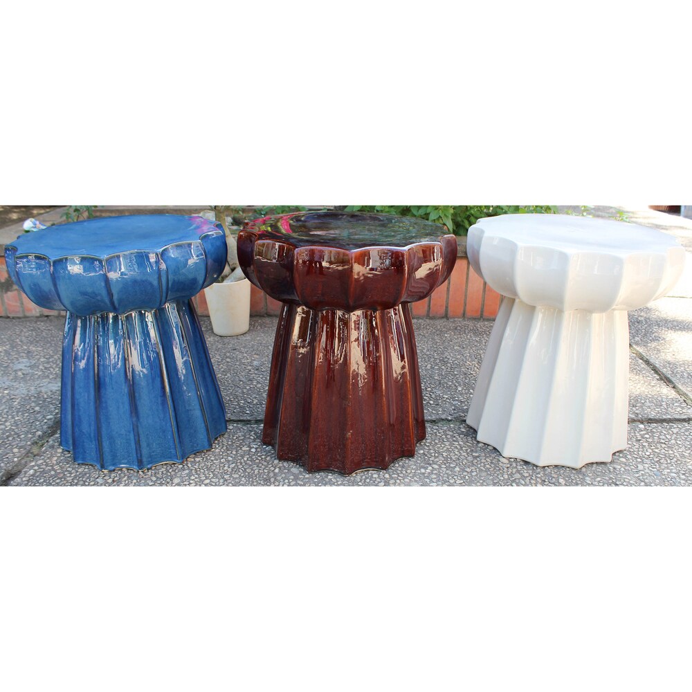 Round Scalloped Ceramic Garden Stool