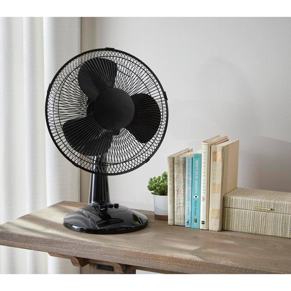 Hampton Bay 12 in. 3 Speed Portable Desk Fan in Black FT30-8MBA