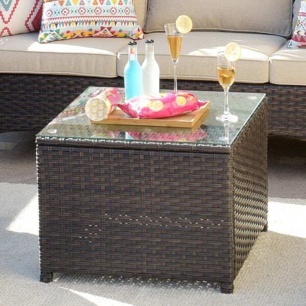 XIZZI Outdoor Rattan Wicker Coffee Table with Glass Top