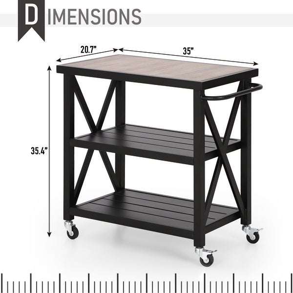 35-inch 3 Tier Prep Dining Table Metal Kitchen Outdoor Service Cart - N/A