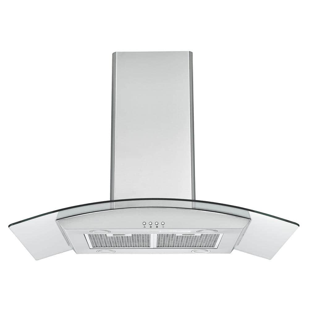 Ancona IGCC636 36 in 620 CFM Convertible Island Glass Canopy Range Hood with LED Lights in Stainless Steel