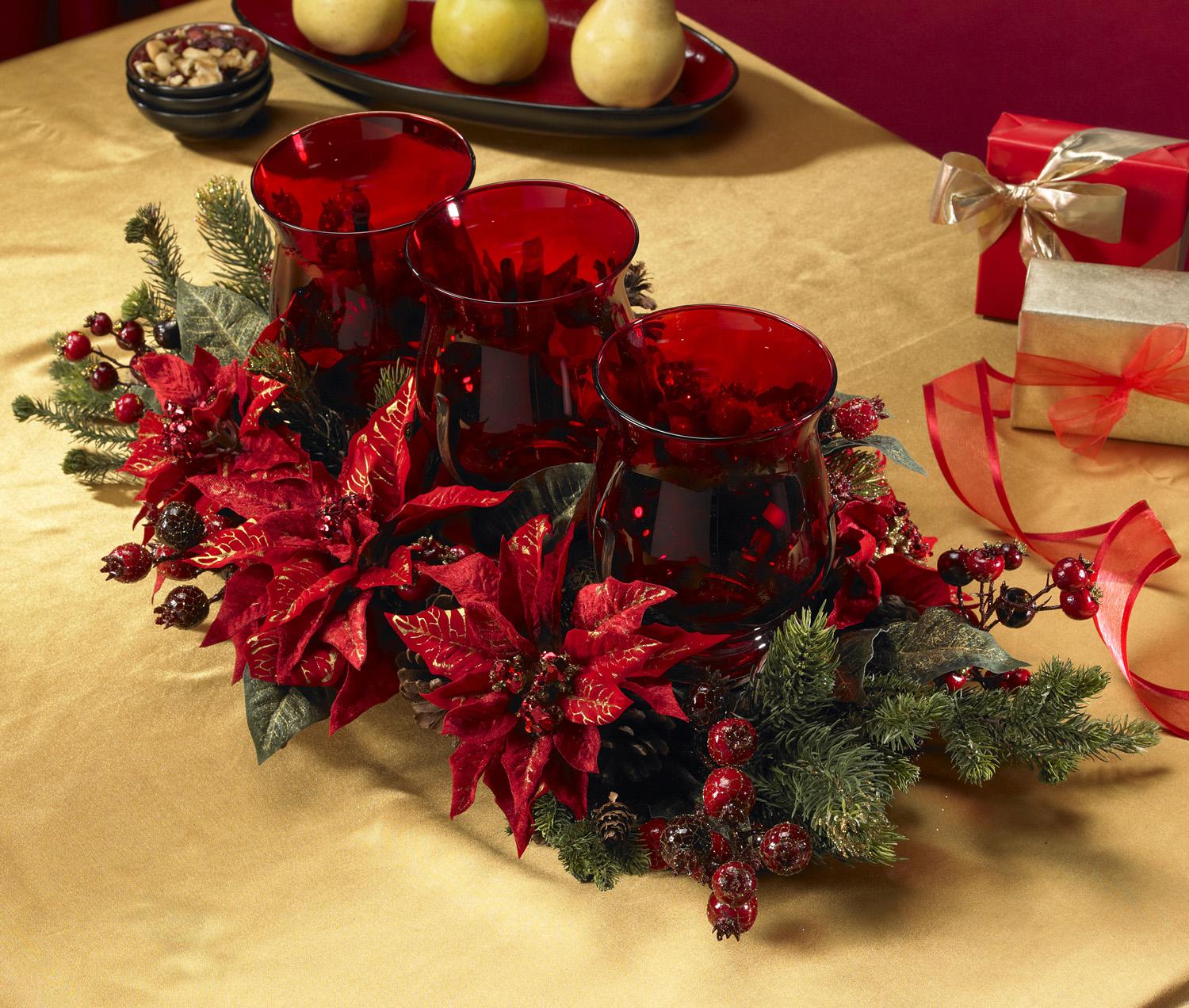 Poinsettia and Berry Triple Candelabrum Silk Plant