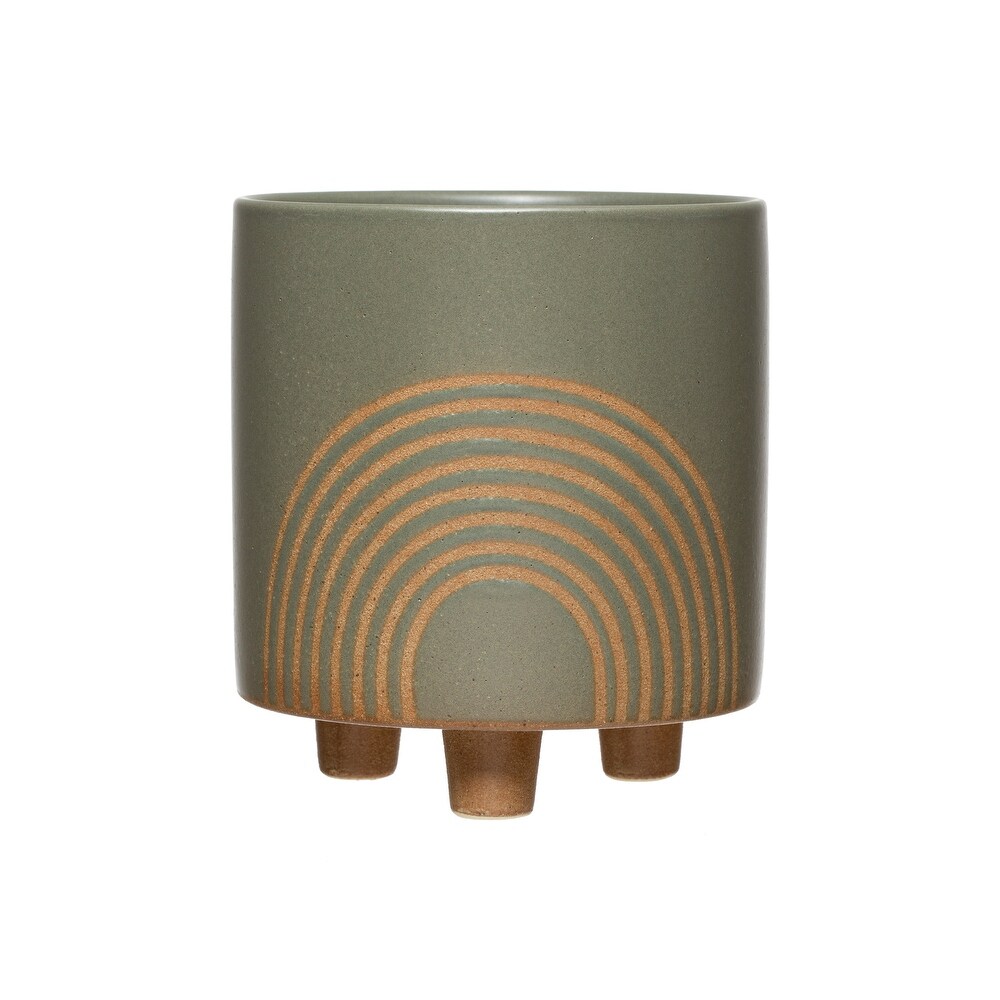 Footed Decorative Stoneware Planter with Rainbow Pattern