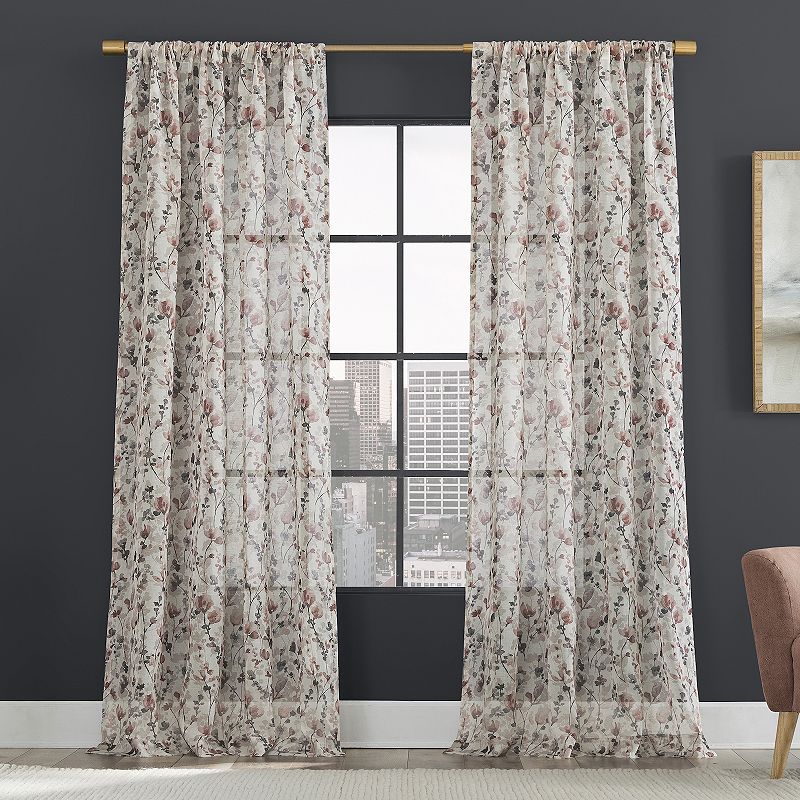 Scott Living Jessa Watercolor Floral Linen Blend Sheer Rod Pocket Window Curtain