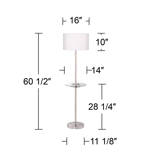 Tall Brushed Nickel Usb And Ac Power Outlet Off White Fabric Drum Shade For Living Room