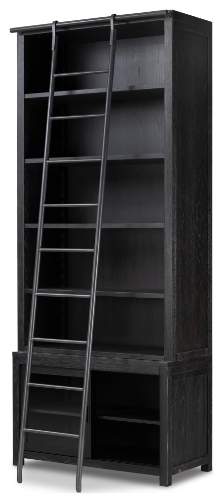 Admont Bookcase And Ladder Worn Blk   Transitional   Bookcases   by Zin Home  Houzz