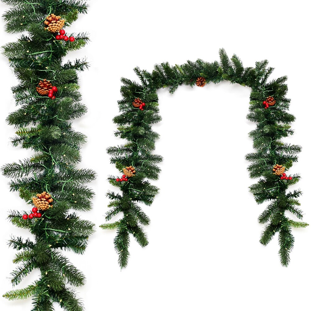 Gymax 9FT Pre lit Christmas Decoration Garland Indoor Outdoor w/ LED   Green   See Details