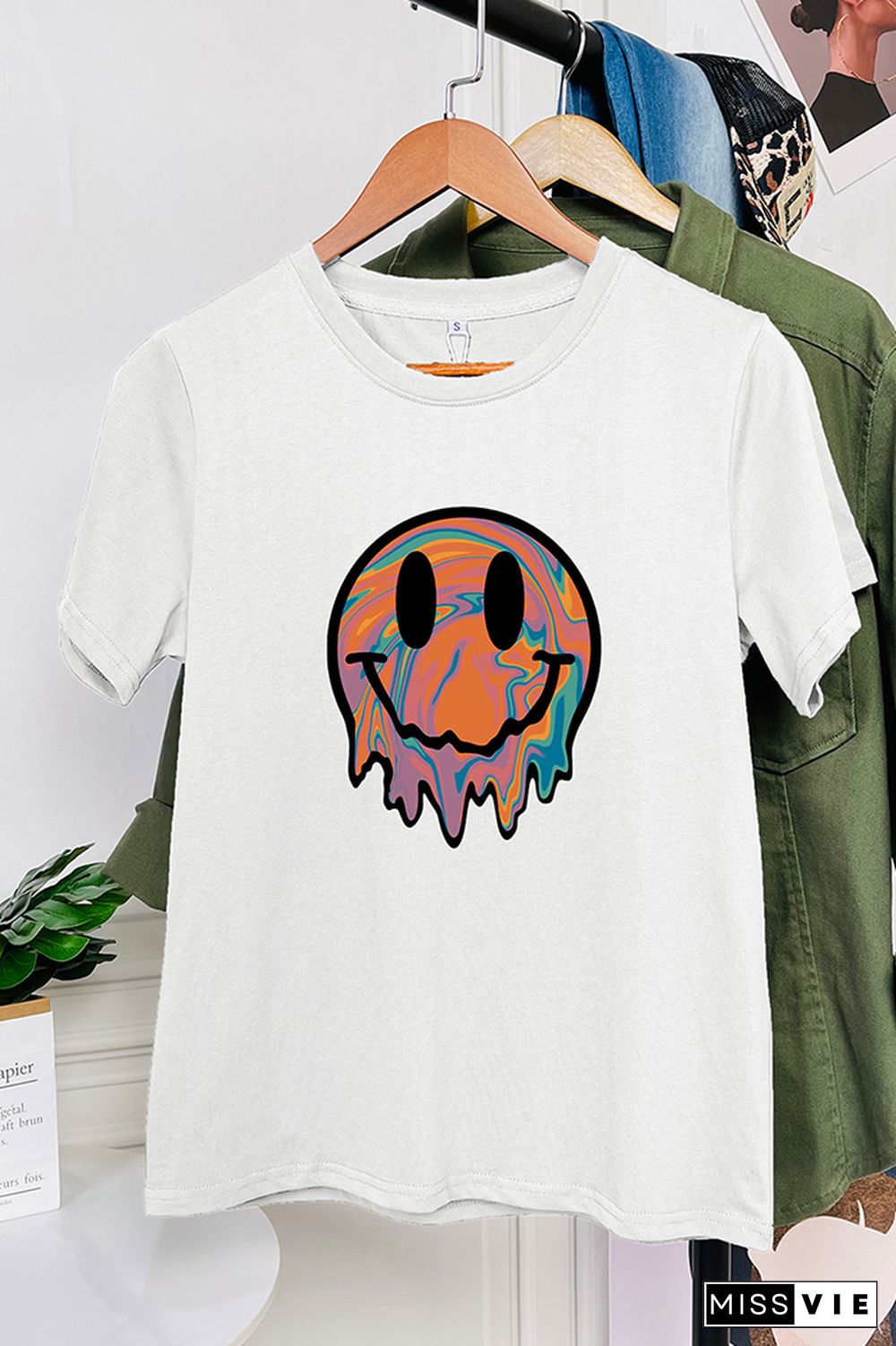 Retro Melting Tie Dye Smiley Face Graphic T-Shirt Wholesale