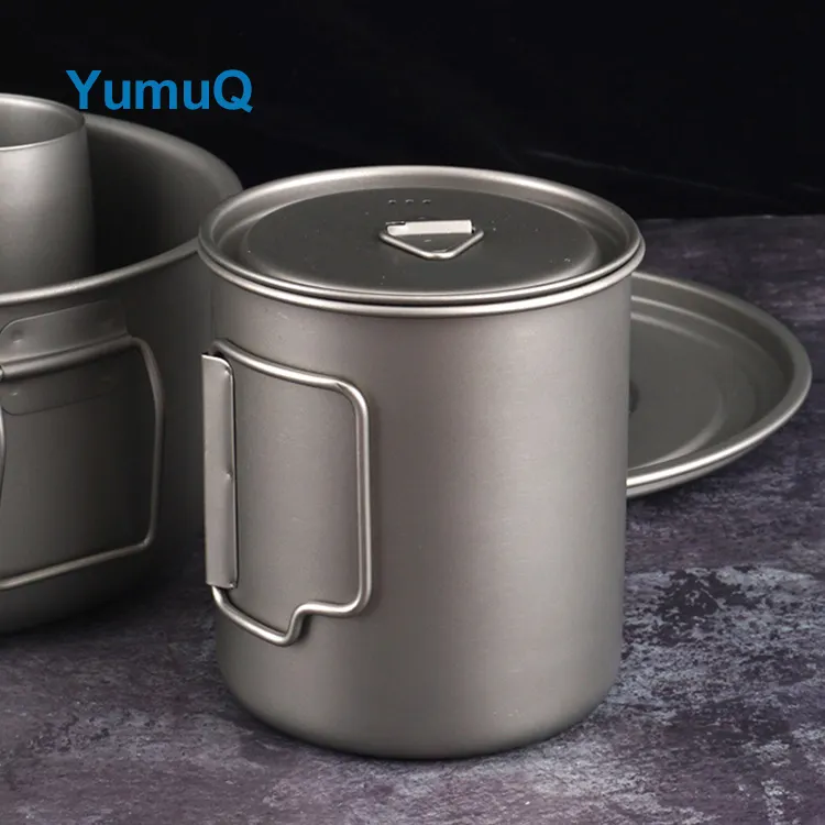 YumuQ 300ml Stackable Pure titanium Outdoor Camping Water Beer Cup With Folding Handle For Travel Hiking