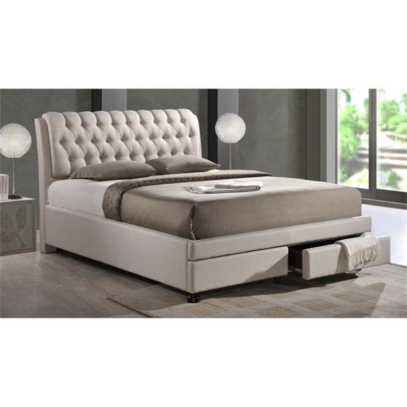 Atlin Designs Upholstered King Tufted Storage Bed in Beige