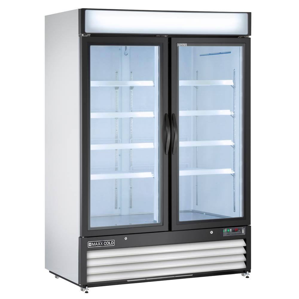 Maxx Cold 54 in. 48 cu. ft. Double Glass Door Merchandiser Refrigerator Free Standing in White MXM2-48RHC