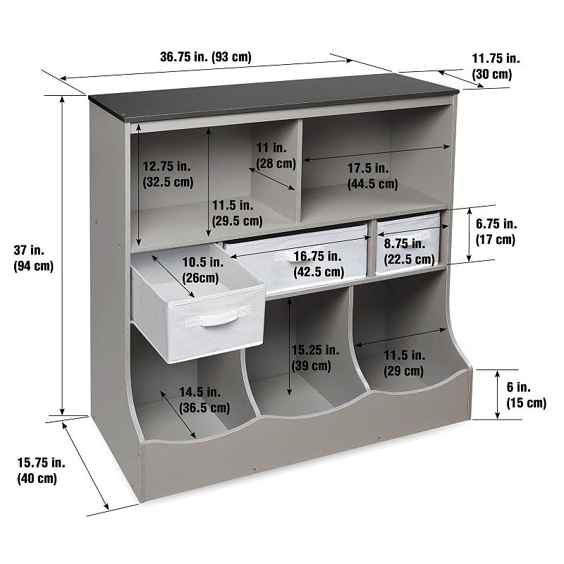 Badger Basket Combo Bin Storage Unit with Three Baskets - Woodgrain/Gray