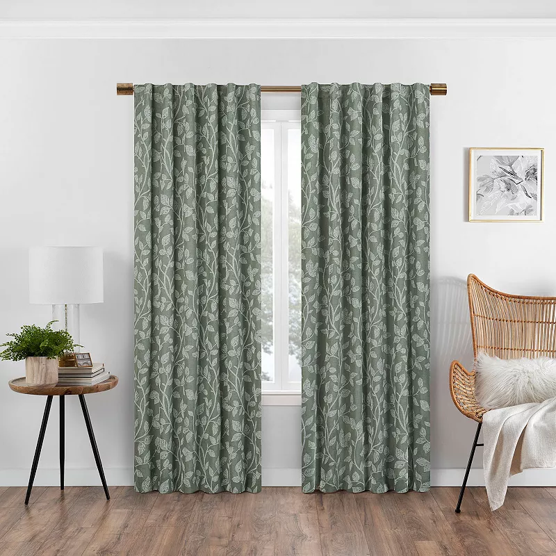 eclipse Absolute Zero Nora Botanical Print 100% Blackout 1-Panel Window Curtain