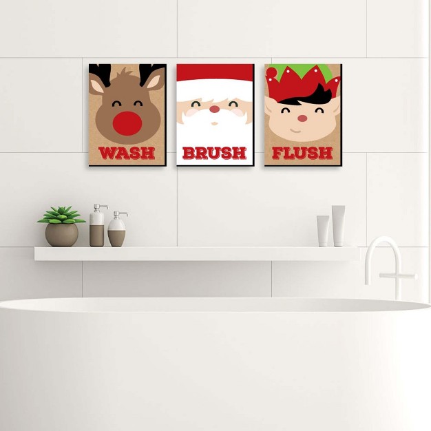 Big Dot Of Happiness Jolly Santa Claus Kids Bathroom Rules Wall Art 7 5 X 10 Inches Set Of 3 Signs Wash Brush Flush