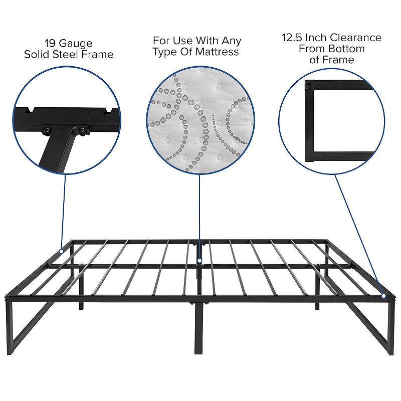 Flash Furniture 14 Metal Platform Bed Frame with 12 Pocket Spring Mattress in a Box and 3 Cool Gel Memory Foam Topper