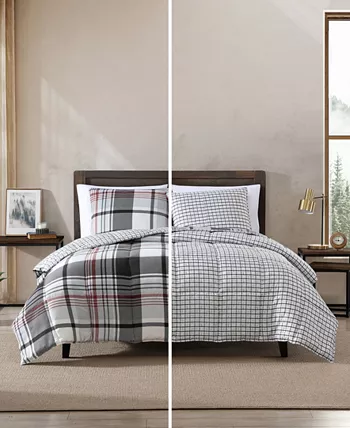 Eddie Bauer Normandy Plaid Micro Suede Down Alternative Reversible 2 Piece Comforter Set， Twin