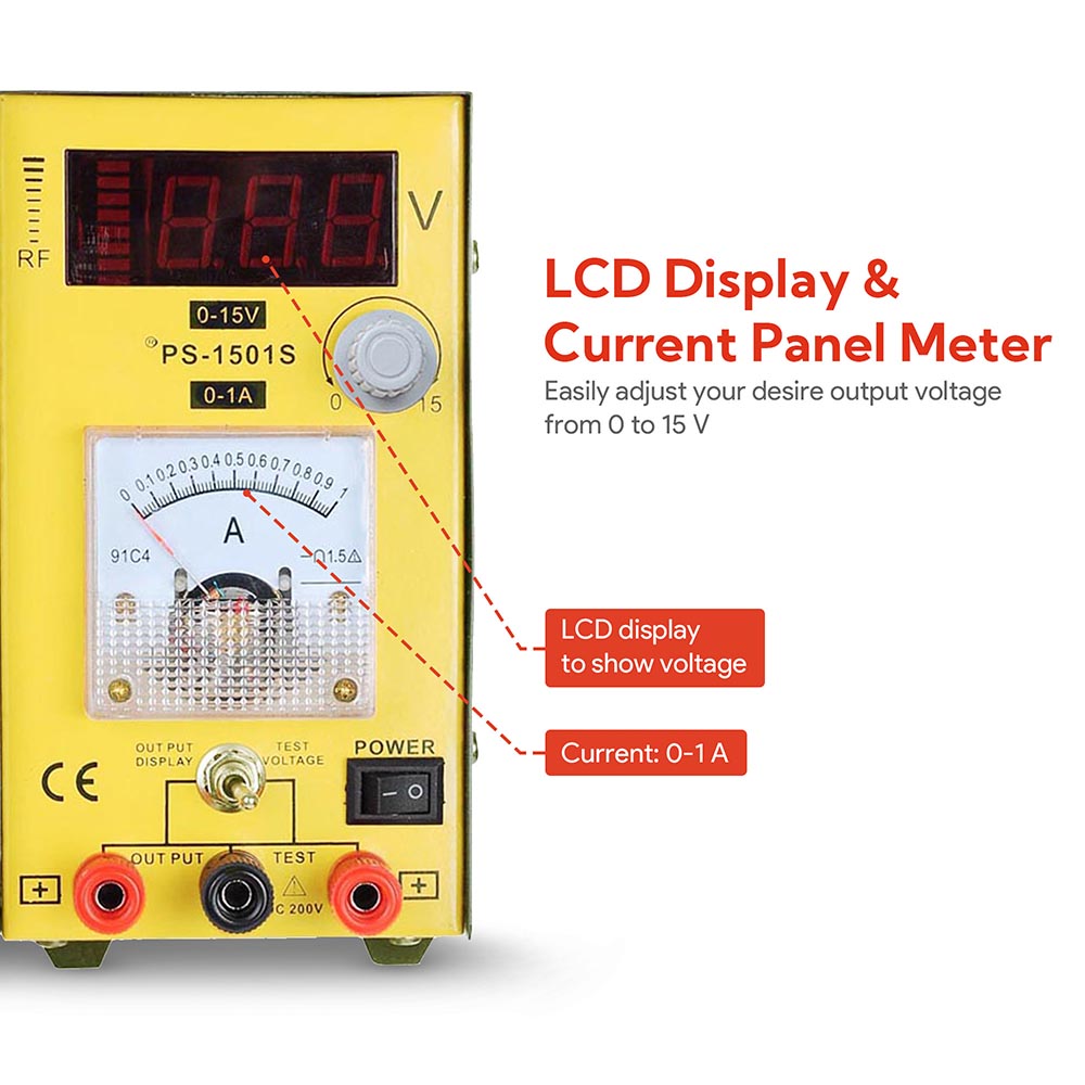 Yescom 15V 1A DC Power Supply Circuit Overload Protection