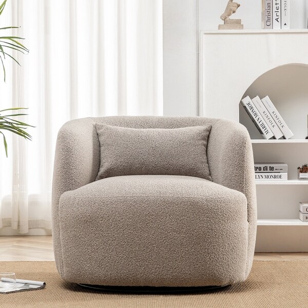 Poly Blend Boucle Fabric Upholstered Swivel Armchair