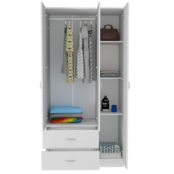 Bosko 3 Doors Armoire， 2 Drawers， 4 Shelves， Metal Rod - - 34518435