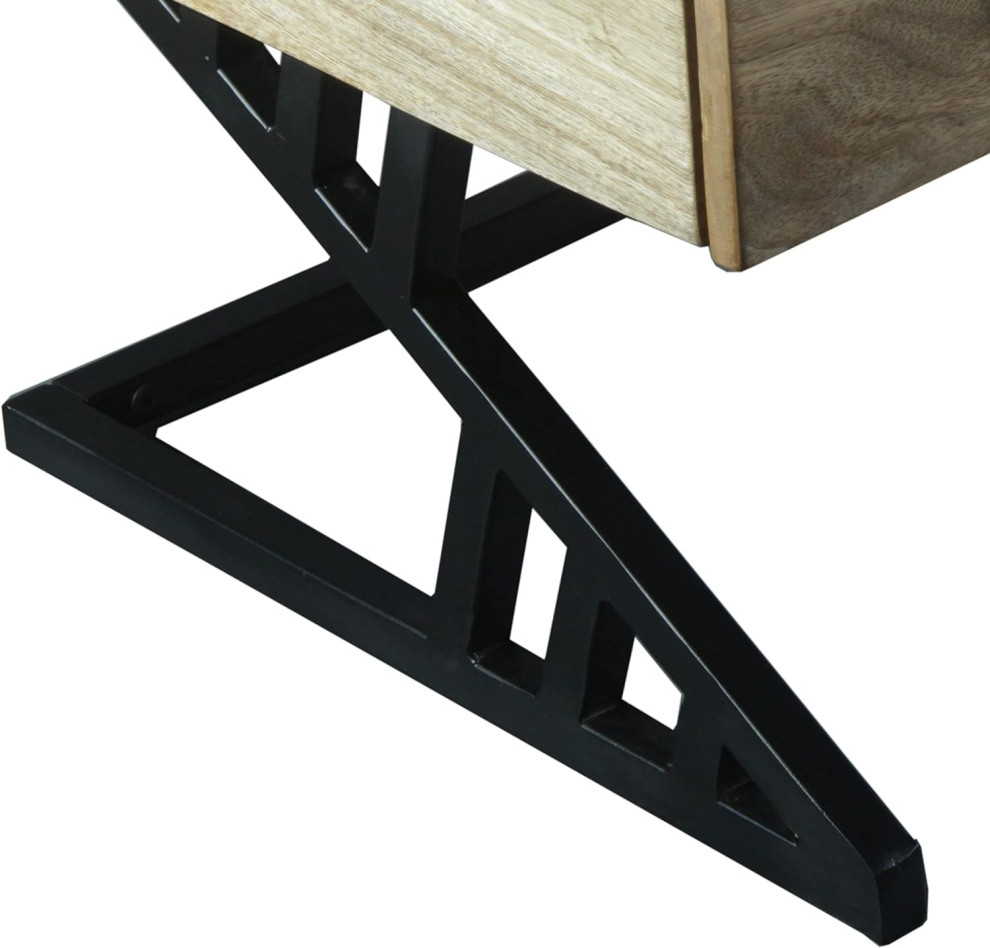 Industrial Coffee Table  Black Metal Base With Hardwood Top  ampOpen Shelf  Gray   Industrial   Coffee Tables   by Decor Love  Houzz