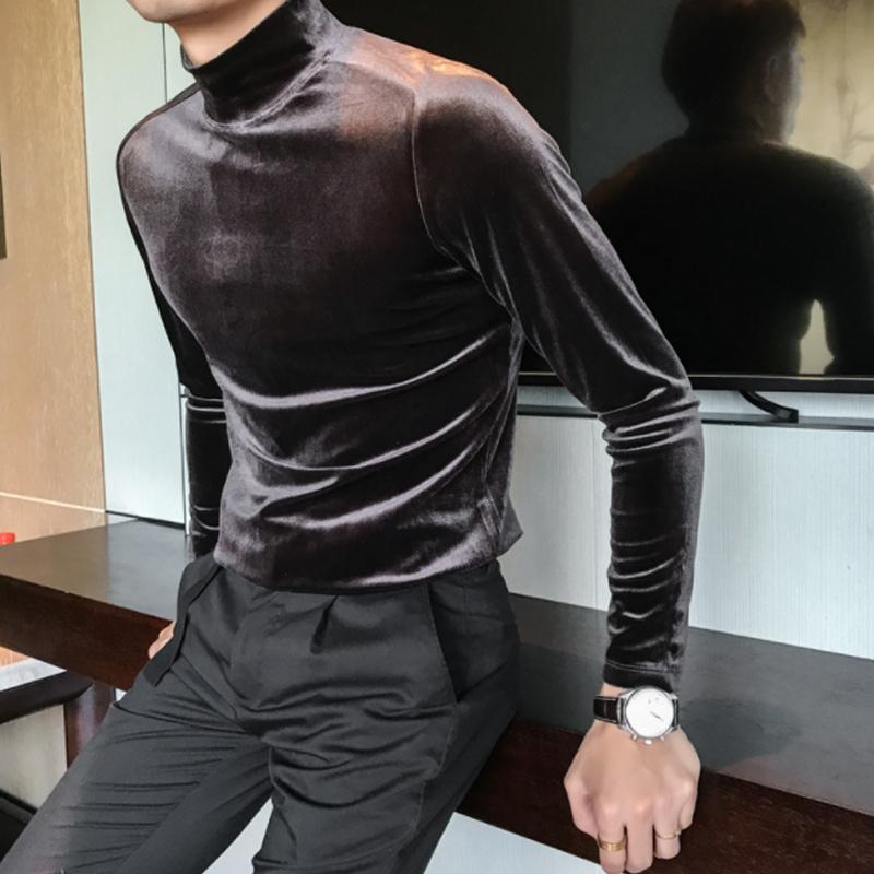 Mens High-neck Casual Long-sleeved T-Shirt