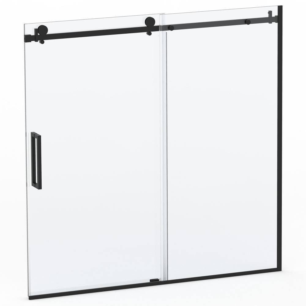 niveal Essen 60 in. W x 60 in. H Sliding Semi-Frameless Tub Door in Matte Black Finish LU7151-6060MB