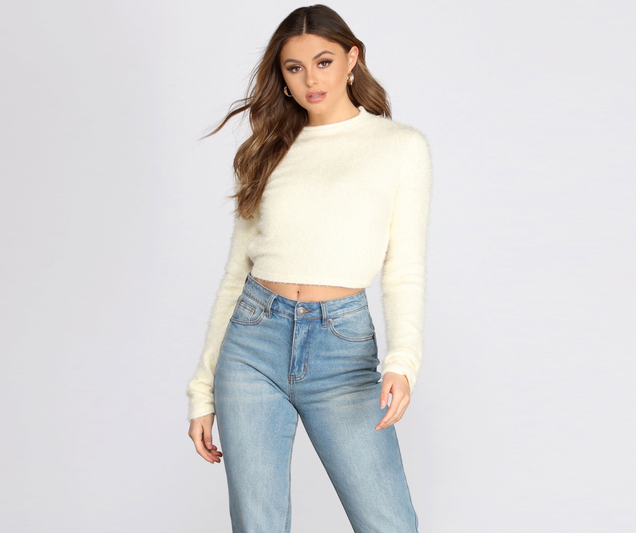 Open Back Eyelash Knit Crop Top