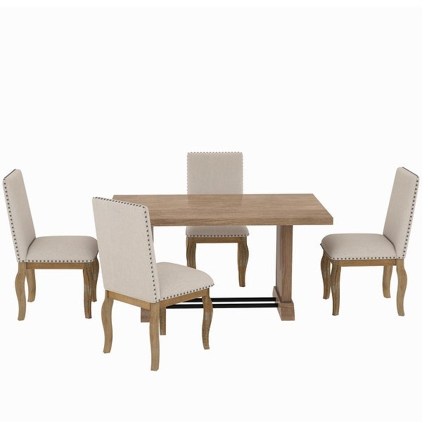 Wood Dining Table Set Rectangular Table with Iron Pipes